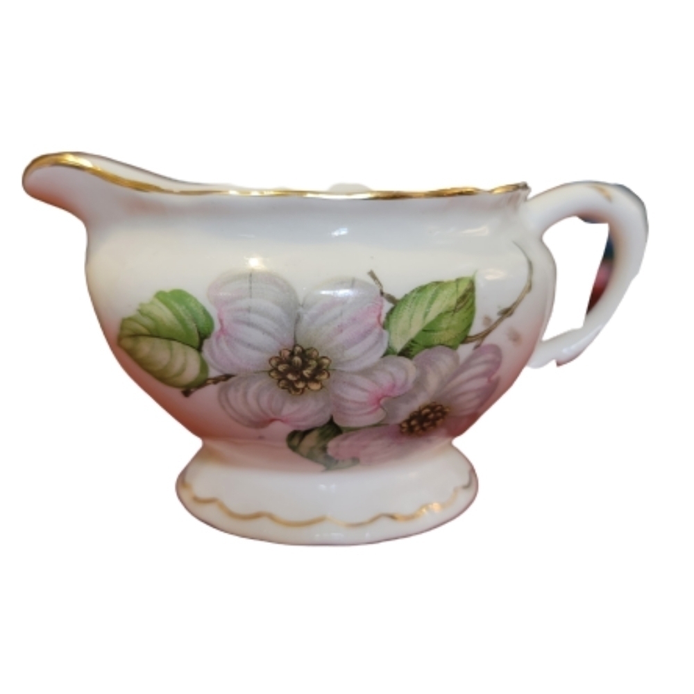 VINTAGE POPE GOSSER DOGWOOD creamer 3191 gold and floral